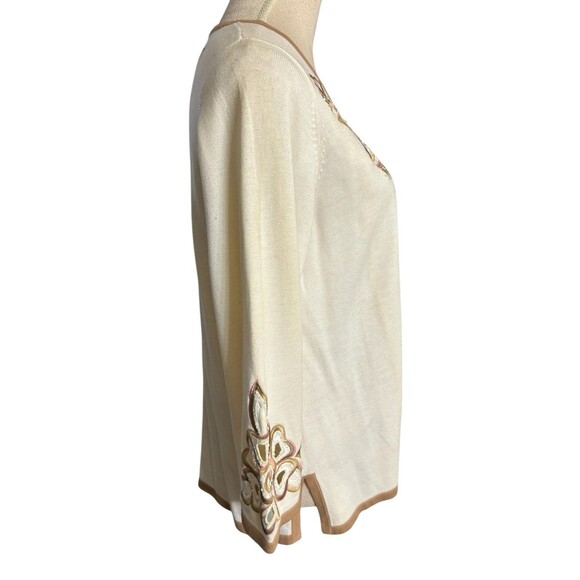Bob Mackie Wearable Beige Button Up Embroidered Beaded Cardigan Sweater Women S - Picture 5 of 9